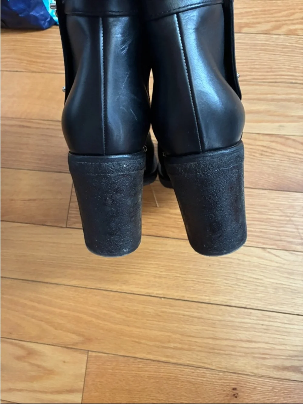 CHANEL Black Leather Ankle Booties with Silver CC Logos